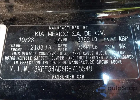 2024 Kia Forte Gt-Line z USA, uszkodzony, nr VIN 3KPF54AD6RE715549